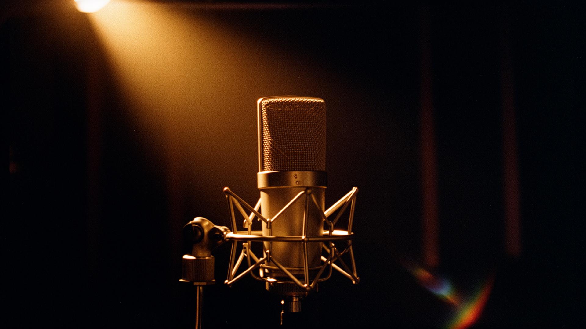 Studio microphone under warm light